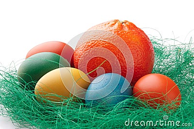 Colorful Easter Eggs with an orange Stock Photo