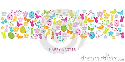 Colorful Easter symbols border design greeting card Vector Illustration