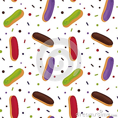 Colorful eclairs seamless pattern Vector Illustration