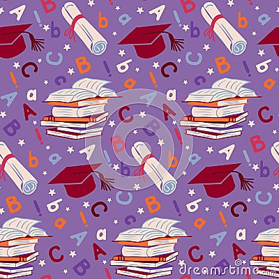 Colorful educational seamless pattern with books Vector Illustration