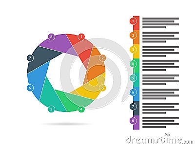 Colorful eight sided flat shutter puzzle presentation infographic diagram chart vector Vector Illustration