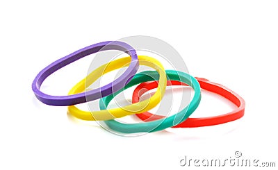 Colorful elastic rubber bands isolated on a white background Stock Photo