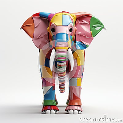 Colorful 3d Rendered Elephant Statue On White Background Stock Photo