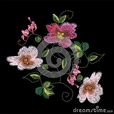 Colorful embroidery on a black background. Stock Photo