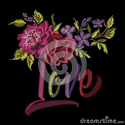 Colorful embroidery on a black background Vector Illustration