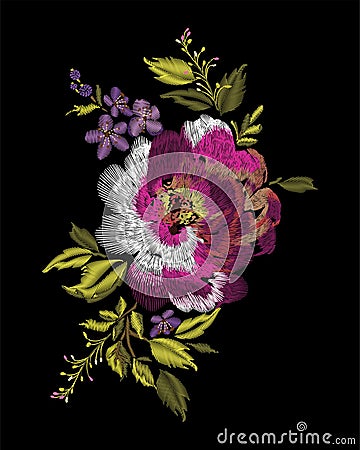 Colorful embroidery on a black background. Vector Illustration