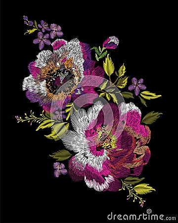 Colorful embroidery on a black background Vector Illustration