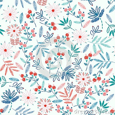 Colorful Embroidery Seamless pattern with liberty small flowers decoration vector illustration. hand drawn elements. design for Vector Illustration