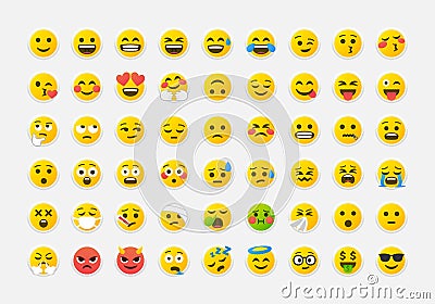 Colorful emoticons vector pack. Yellow smile Emoji in neumorphic style big set. Neumorphism design icons. Vector EPS 10 Vector Illustration