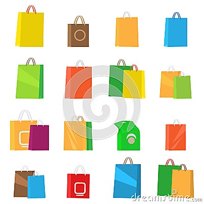 Colorful Empty Shopping Bags. Isolated Vector Set. Vector Illustration