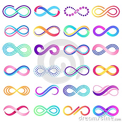 Colorful endless sign. Infinity symbol, limitless mobius strip and infinite loop possibilities vector concept Vector Illustration