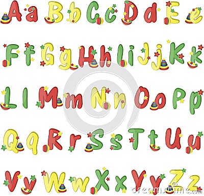 Colorful English alphabet different colors on a white background Vector Illustration