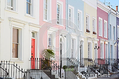 Colorful English houses facades, pastel pale colors Stock Photo