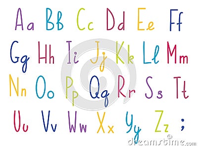 Colorful English or latin alphabet, cute and funny, for children theme. Handdrawn letters. Vector graphics Vector Illustration