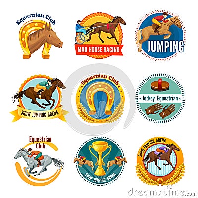 Colorful Equestrian Sport Labels And Logos Vector Illustration