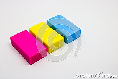 Colorful Erasers Isolated On White Background Stock Photo