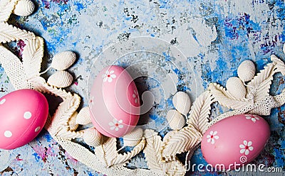 Colorful Ester eggs on blue background Stock Photo