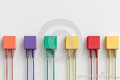 Colorful ethernet cables aligned in a row symbolizing secure connectivity fast data transfer and modern IT infrastructure Cartoon Illustration