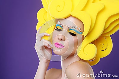 Colorful Exotic Image of Woman Wearing Candy Makeup Stock Photo