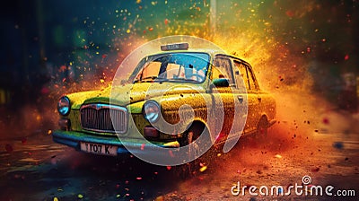 Colorful Explosions: Vibrant Taxi Photoshoot with Sony A9 Stock Photo