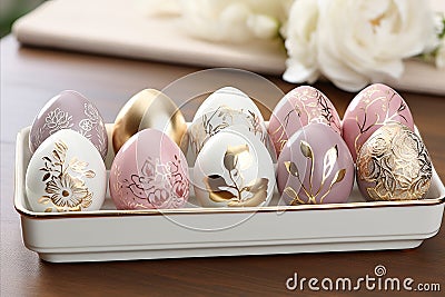 Colorful and Exquisitely Decorated Easter Eggs Prepared for Joyous Easter Celebration Stock Photo