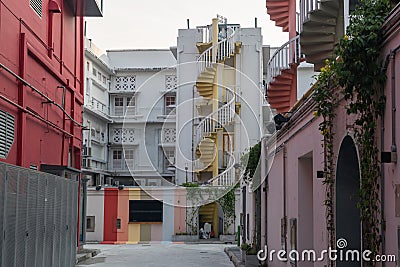 Colorful exterior spiral staircases in Bugis, Singapore Stock Photo