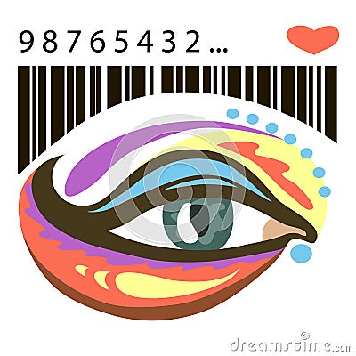 Colorful eye and barcode with heart Vector Illustration