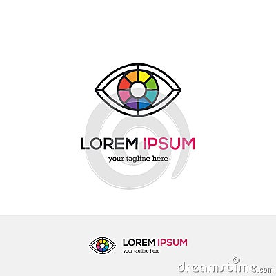 Colorful eye logo looking like a color wheel. Vector Illustration