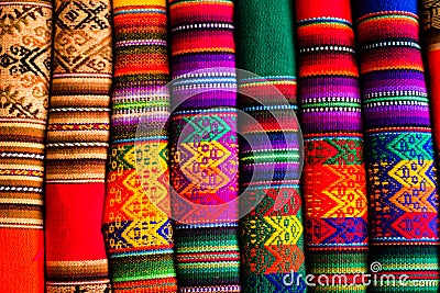 Colorful Fabric at market in Peru, South America Stock Photo