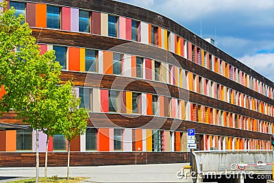 Colorful facade Federal Environment Agency in Dessau Stock Photo