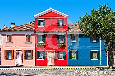 Colorful facade of the house in Burano, Italy. Stock Photo