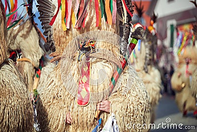 Colorful face of Kurent, Slovenian traditional mask, carnival time Stock Photo