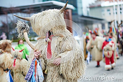 Colorful face of Kurent, Slovenian traditional mask Stock Photo