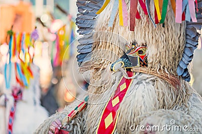 Colorful face of Kurent, Slovenian traditional mask Stock Photo