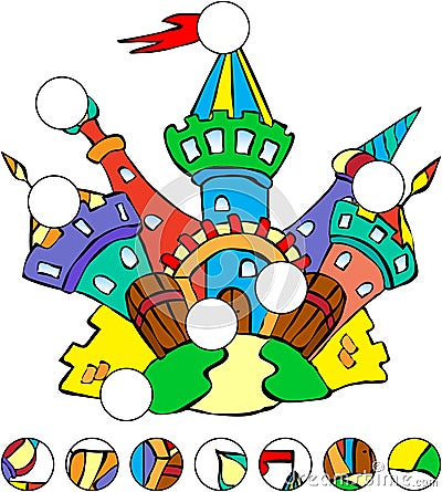 Colorful fairytale castle. complete the puzzle Vector Illustration