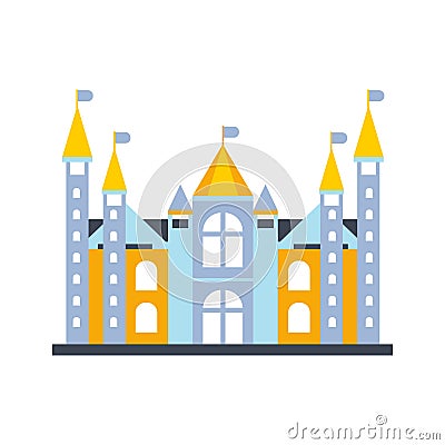 Colorful fairytale royal castle or palace building with flags vector illustration Vector Illustration