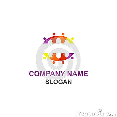 Happy family community, with colorful mirrored bridge symbol logo. Vector Illustration