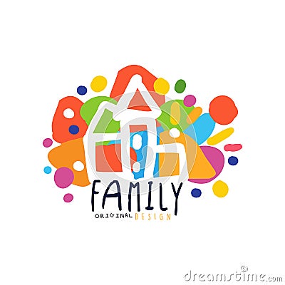 Colorful family logo design with city houses Vector Illustration