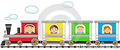 Colorful family train in railroad Vector Illustration