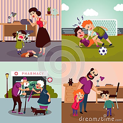 Colorful Family Violence Concept Vector Illustration