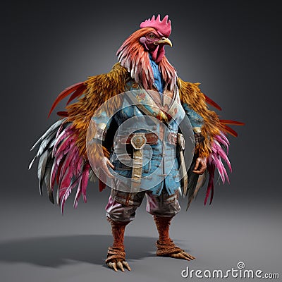 Colorful Fantasy Chicken Character Model In Jules Tavernier Style Stock Photo