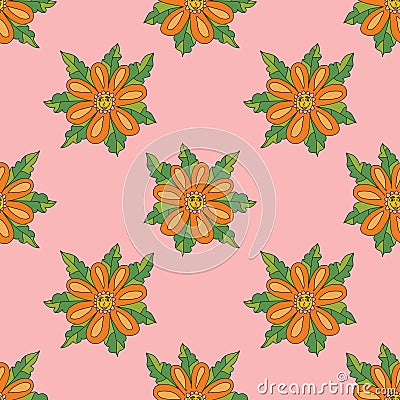 Colorful fantasy doodle cartoon groovy flower seamless pattern. Floral background Vector Illustration
