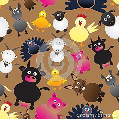 Colorful farm animals simple icons seamless pattern Vector Illustration