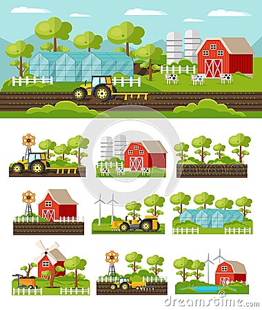 Colorful Farming Concept Vector Illustration