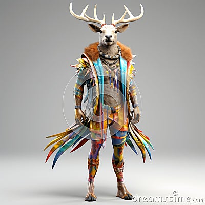 Colorful Fashion Deer With Horn In High-quality 8k Resolution Stock Photo