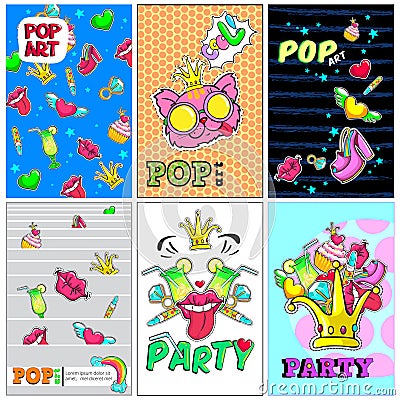 Colorful Fashion Patches Posters Vector Illustration