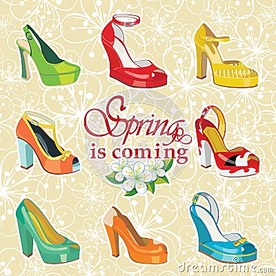 Colorful fashion womens High heel shoes on spring Vector Illustration