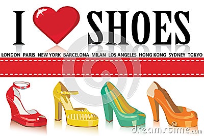Colorful fashion womens shoes.Fashion illustration Vector Illustration