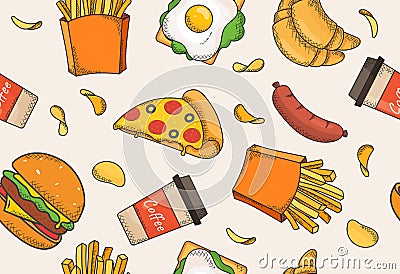 Colorful fast food background Vector Illustration