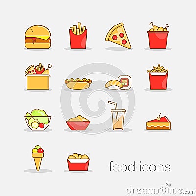 Colorful fast food icons Vector Illustration